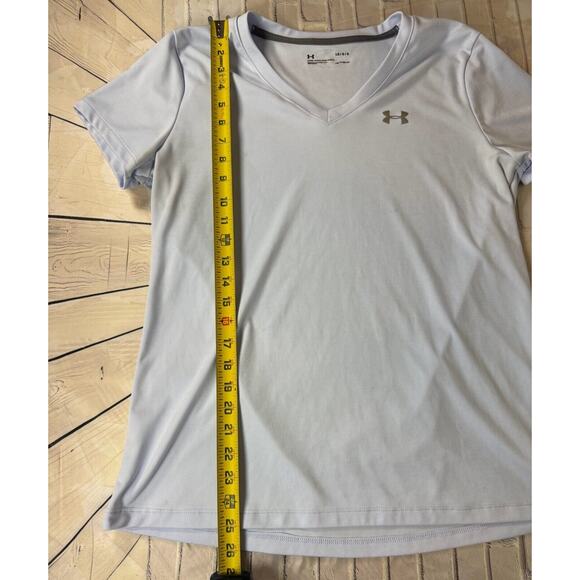 Under Armour HeatGear Women's V-Neck Short Sleeve T-Shirt Blue Large - Picture 3 of 5